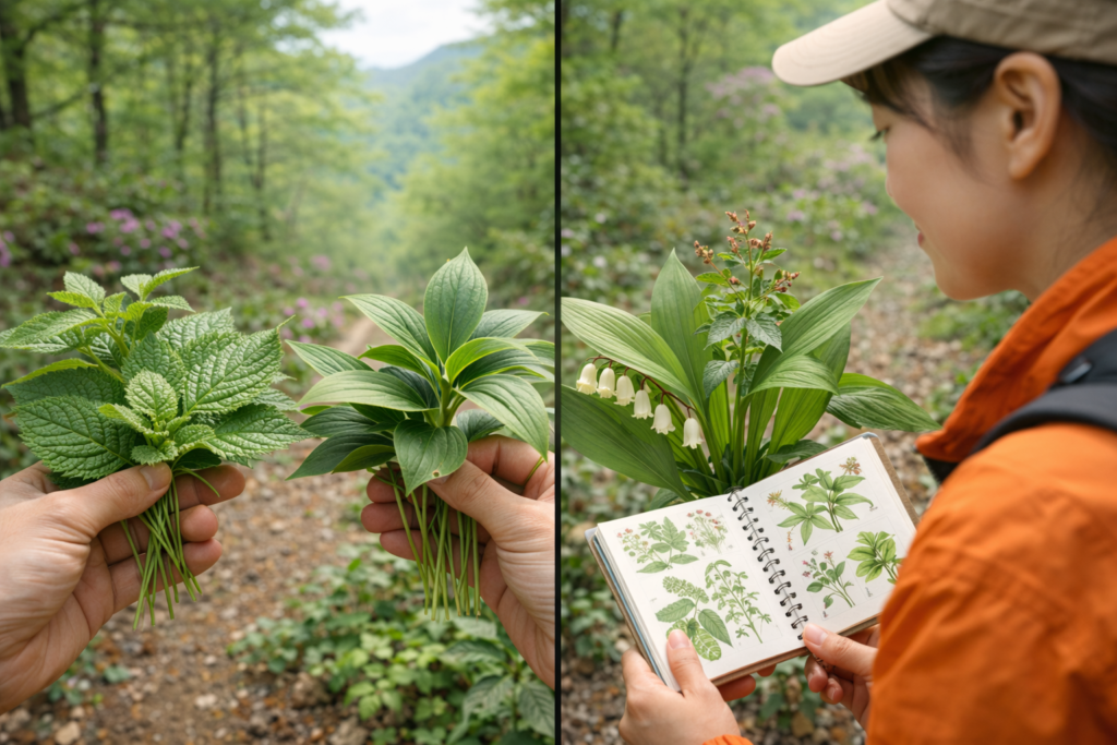 등산로에서 산나물과 독초 비교