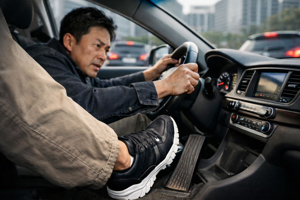 브레이크에 발을 내디딘 운전자의 순간