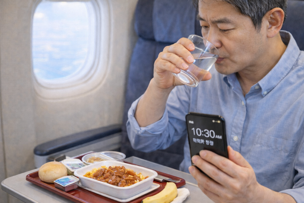 비행기에서 혈압약 알람 확인