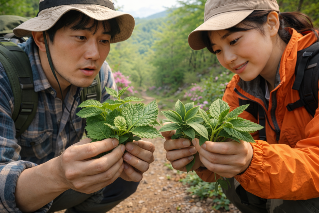 산 속에서 봄의 식물 비교