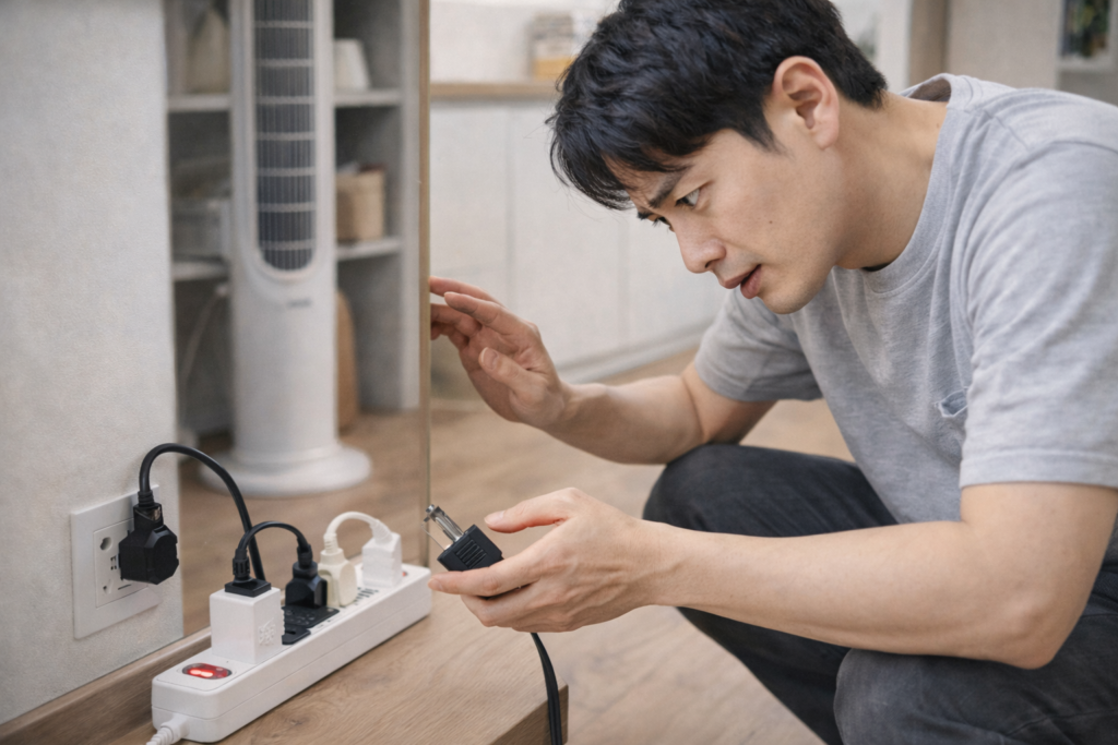 전원 꽂이 점검 중인 남성