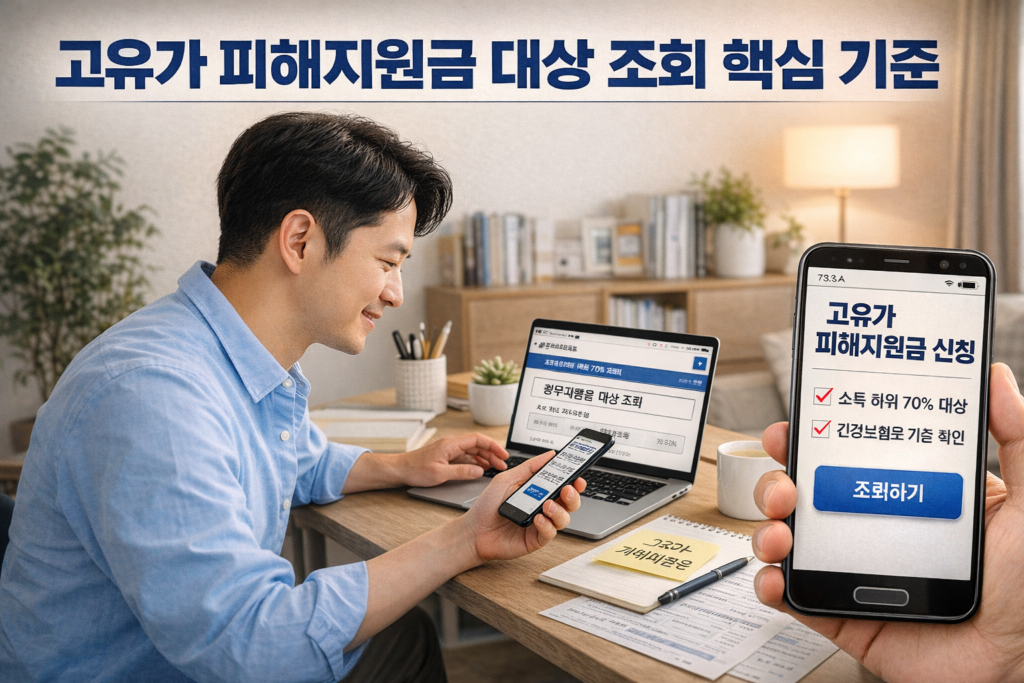 정부지원금 대상 조회 기준 확인