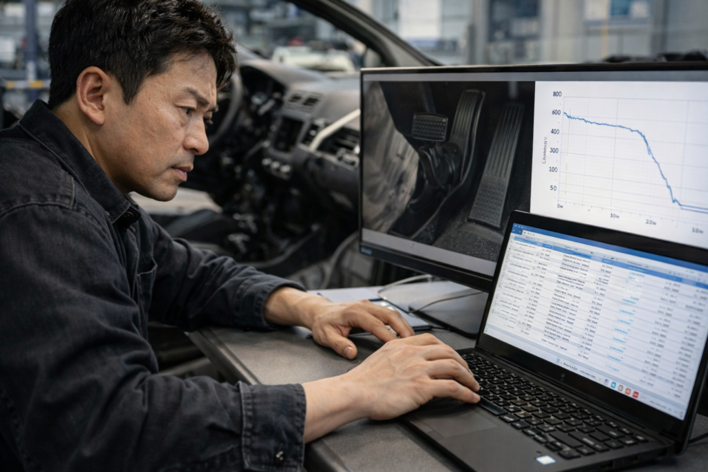 차량 데이터 분석 중인 전문가