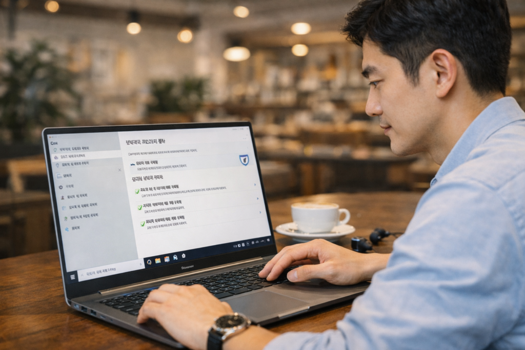 카페에서 네트워크 설정 점검 중