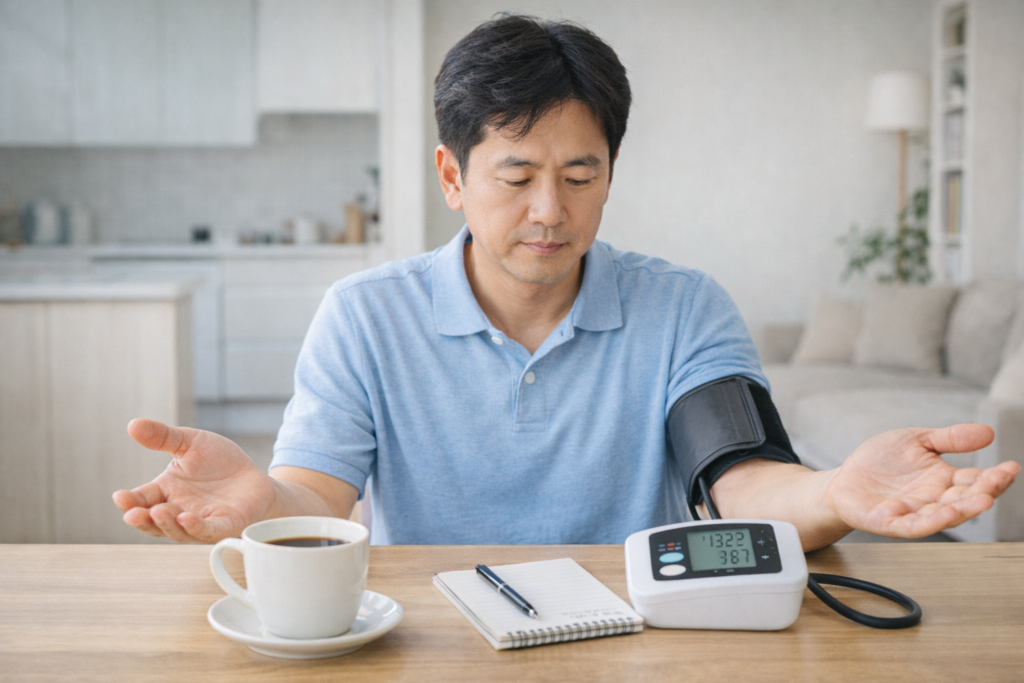 커피와 혈압 측정을 비교하는 순간