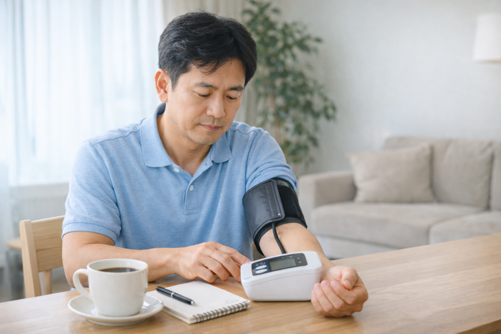 혈압 측정을 준비하는 아침 시간