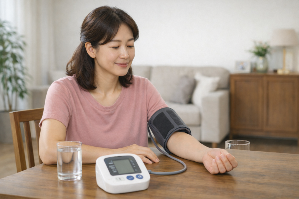 혈압 측정을 준비하는 여성