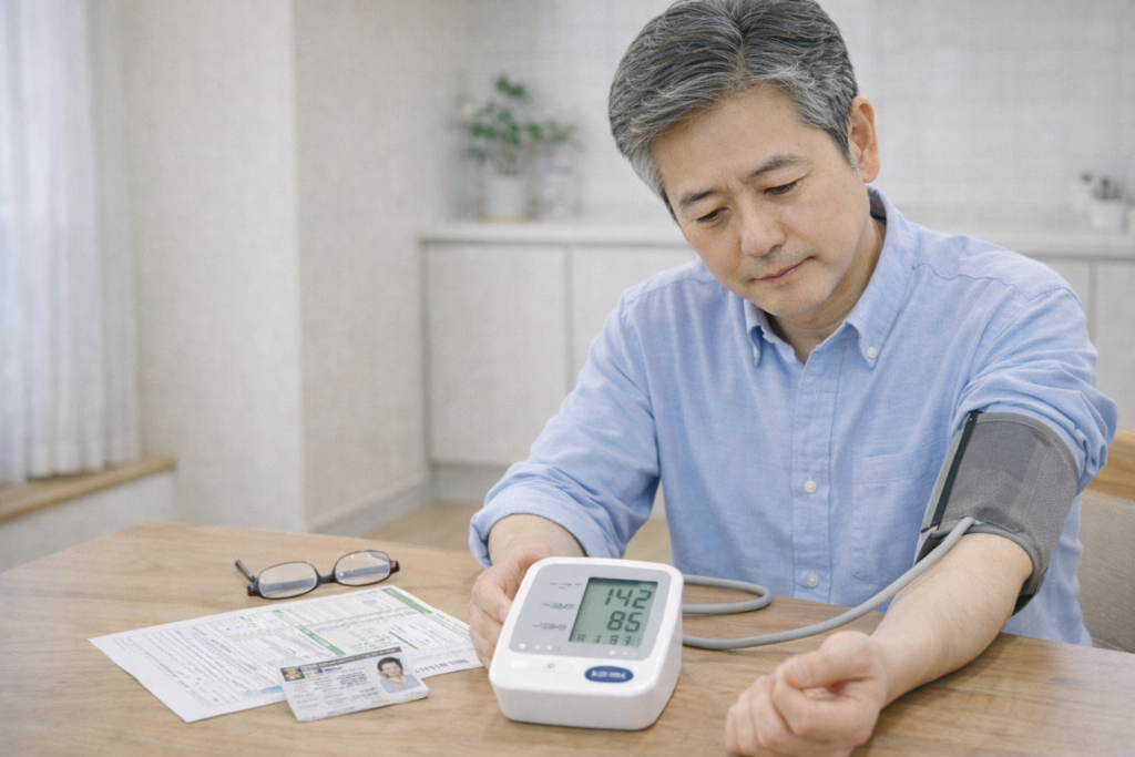 혈압 측정 중인 중년 남성
