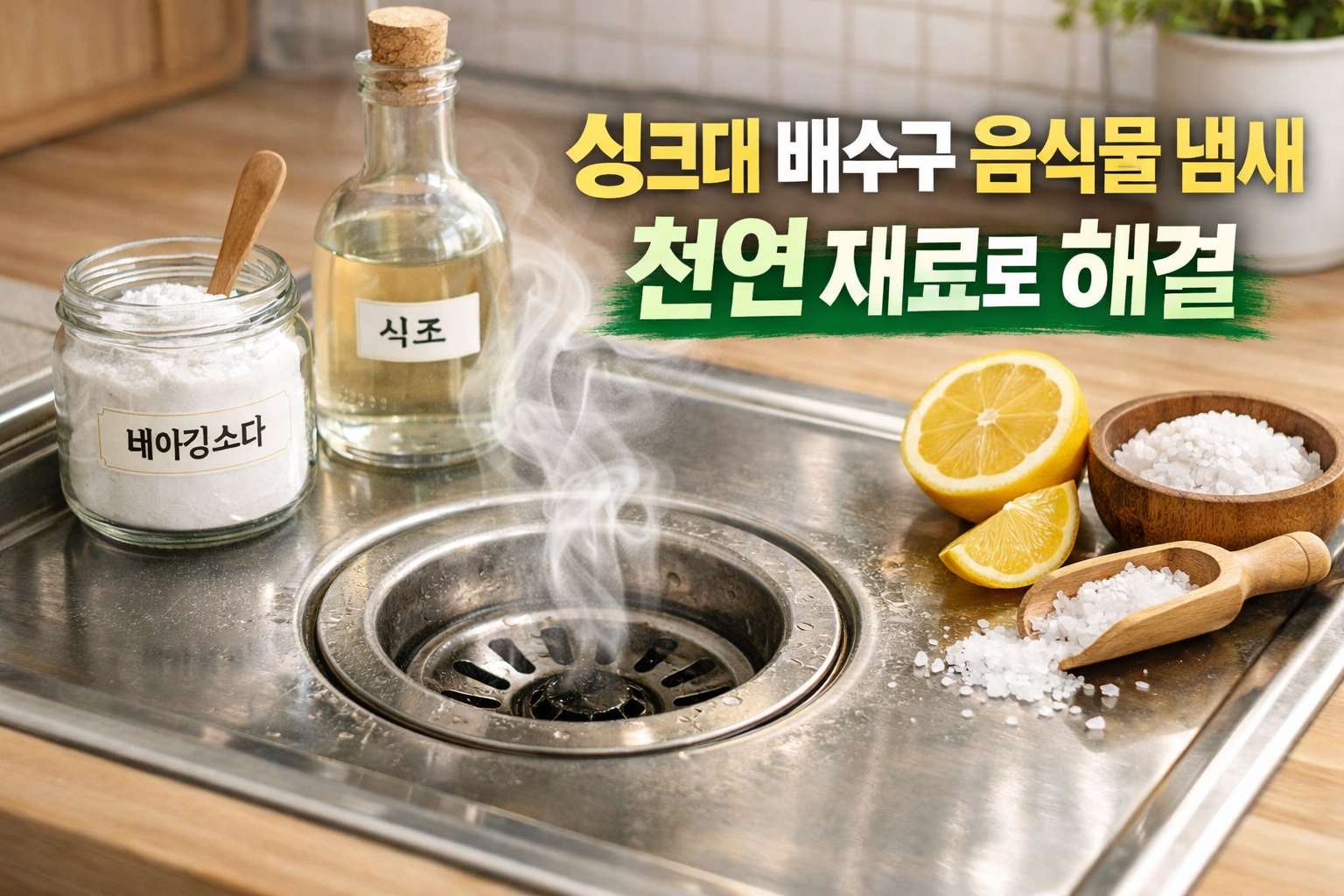 주방 싱크대 배수구 음식물 쓰레기 냄새, 락스 없이 천연 재료로 박멸하는 7가지 방법