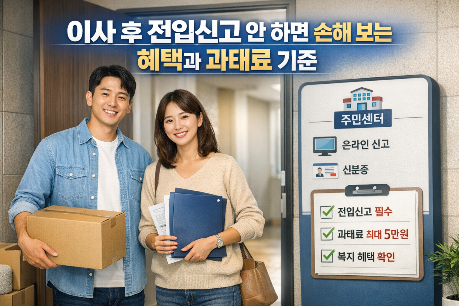 이사 후 전입신고 안 하면 최대 5만원? 놓치기 쉬운 정부 혜택 5가지와 과태료 기준 총정리