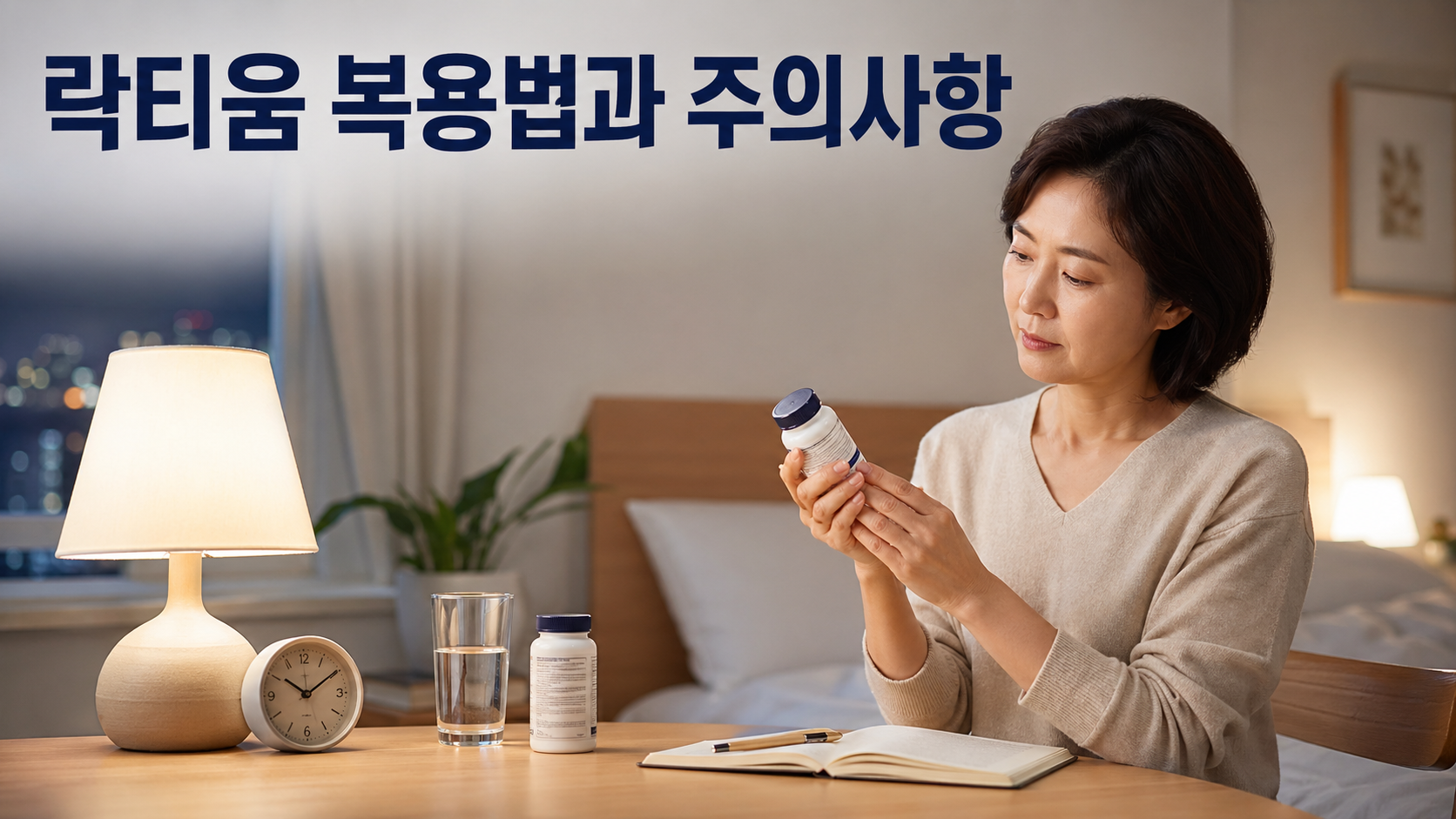 락티움 복용법과 주의사항을 확인하는 한국인 성인의 수면 건강 영양제 이미지