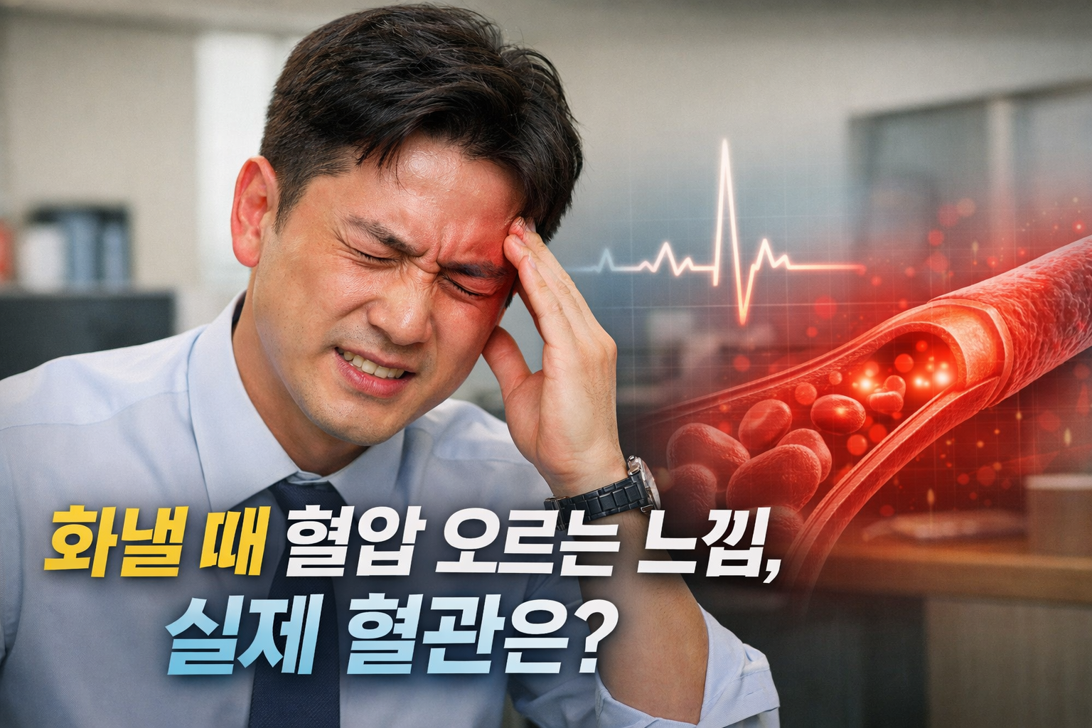 실사 스타일, 한국인 중년 남성이 소파에 앉아 전자 혈압계로 혈압을 재는 장면, 표정은 차분하고 진지함, 배경은 한국 아파트 거실, 테이블 위에 메모지와 펜이 있어 혈압 기록 습관을 보여줌, 의료 광고가 아닌 정보성 건강 콘텐츠 느낌, 고해상도, 가로형 800px