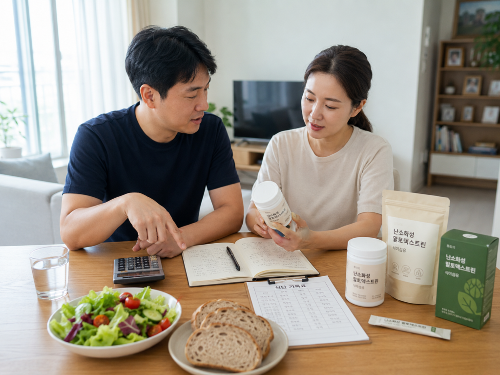 난소화성말토덱스트린 비용과 효과를 비교하는 한국인 부부 이미지