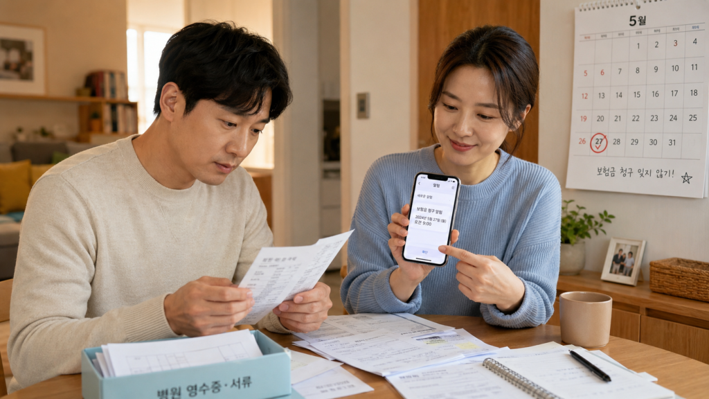 놓치면 그냥 사라집니다! 실비보험 청구 안 하고 버리는 병원비 찾는 법 7단계 4 실비보험 청구를 놓치지 않기 위해 알림과 서류를 관리하는 모습