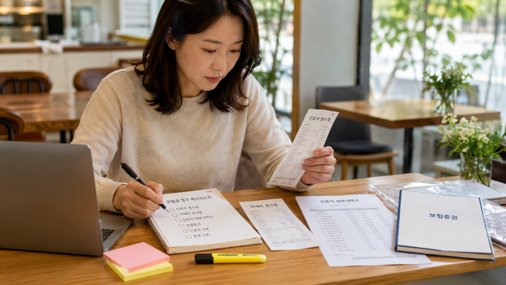 놓치면 그냥 사라집니다! 실비보험 청구 안 하고 버리는 병원비 찾는 법 7단계 2 실비보험 청구 전 병원비 서류를 정리하는 모습