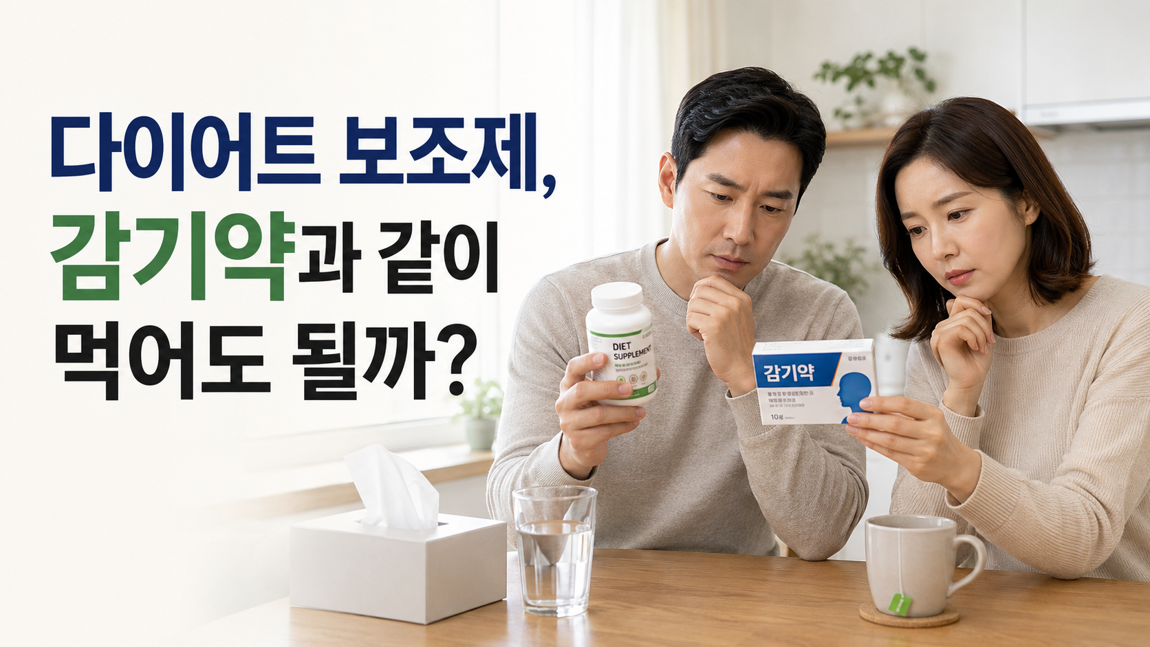 다이어트 보조제와 감기약을 함께 복용해도 되는지 고민하는 한국인 부부의 건강 블로그 썸네일