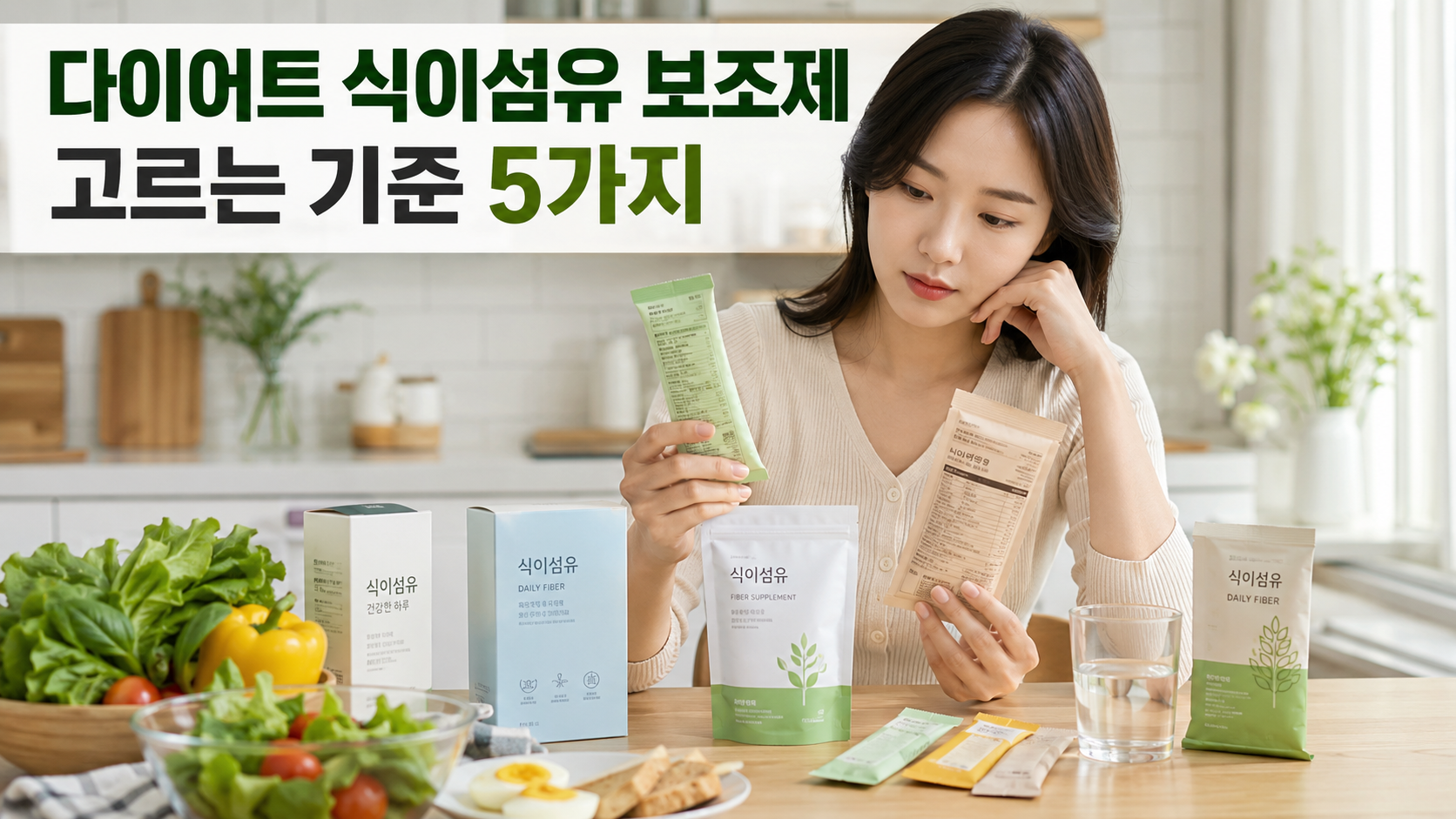 다이어트 식이섬유 보조제 고르는 기준을 비교하는 한국인 여성