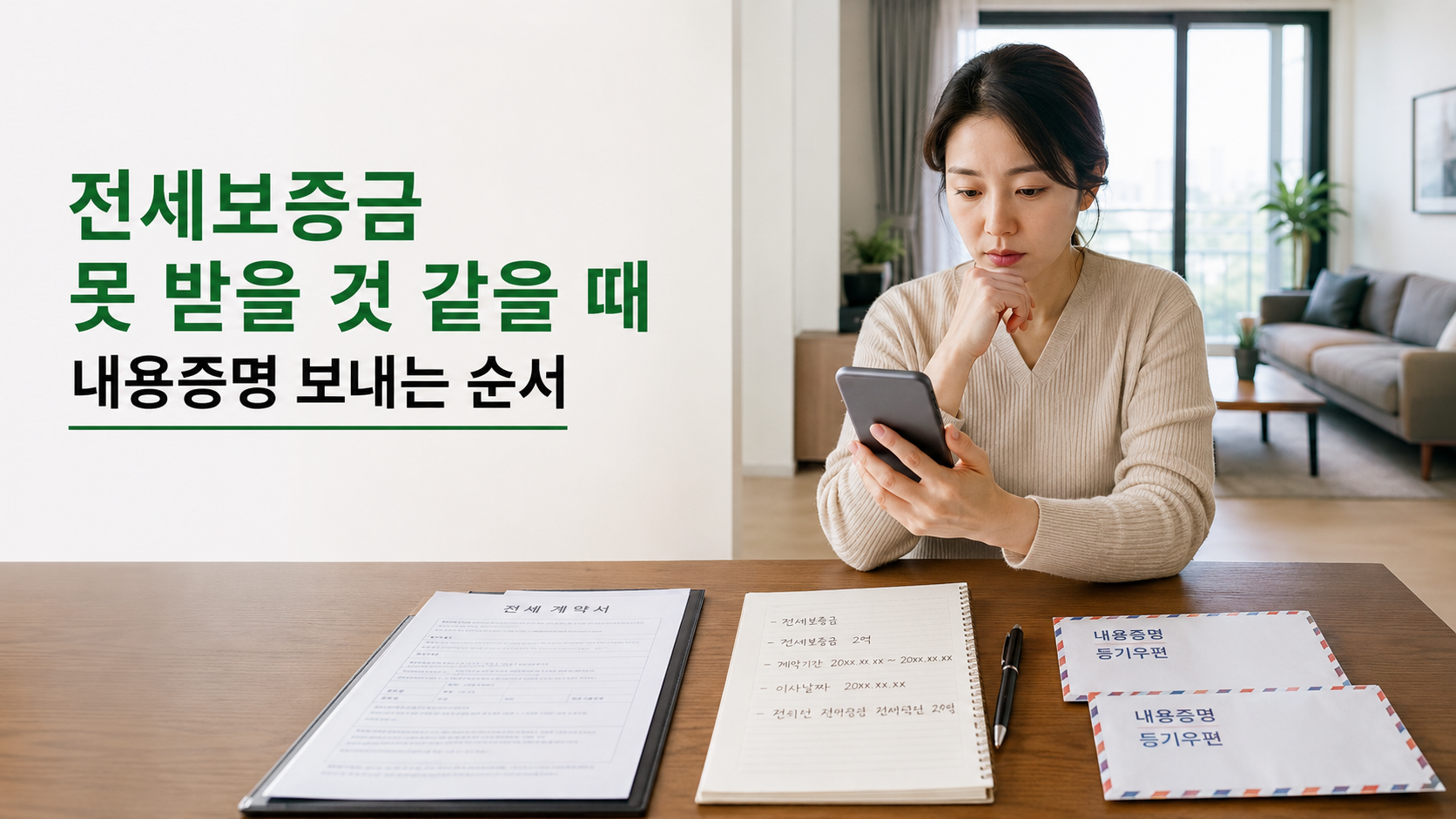 전세보증금 반환이 어려울 때 내용증명 보내는 순서를 확인하는 한국인 세입자 썸네일 이미지