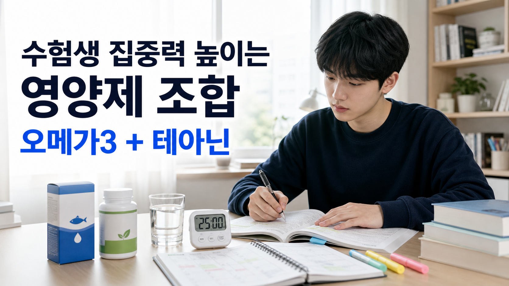 수험생 집중력 높이는 영양제 조합 오메가3 테아닌 블로그 썸네일
