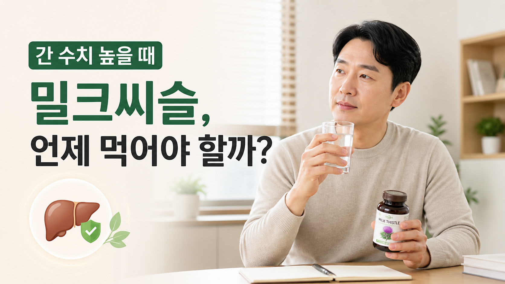 간 수치 높을 때 밀크씨슬 복용 시기를 고민하는 한국인 남성의 간 건강 블로그 썸네일