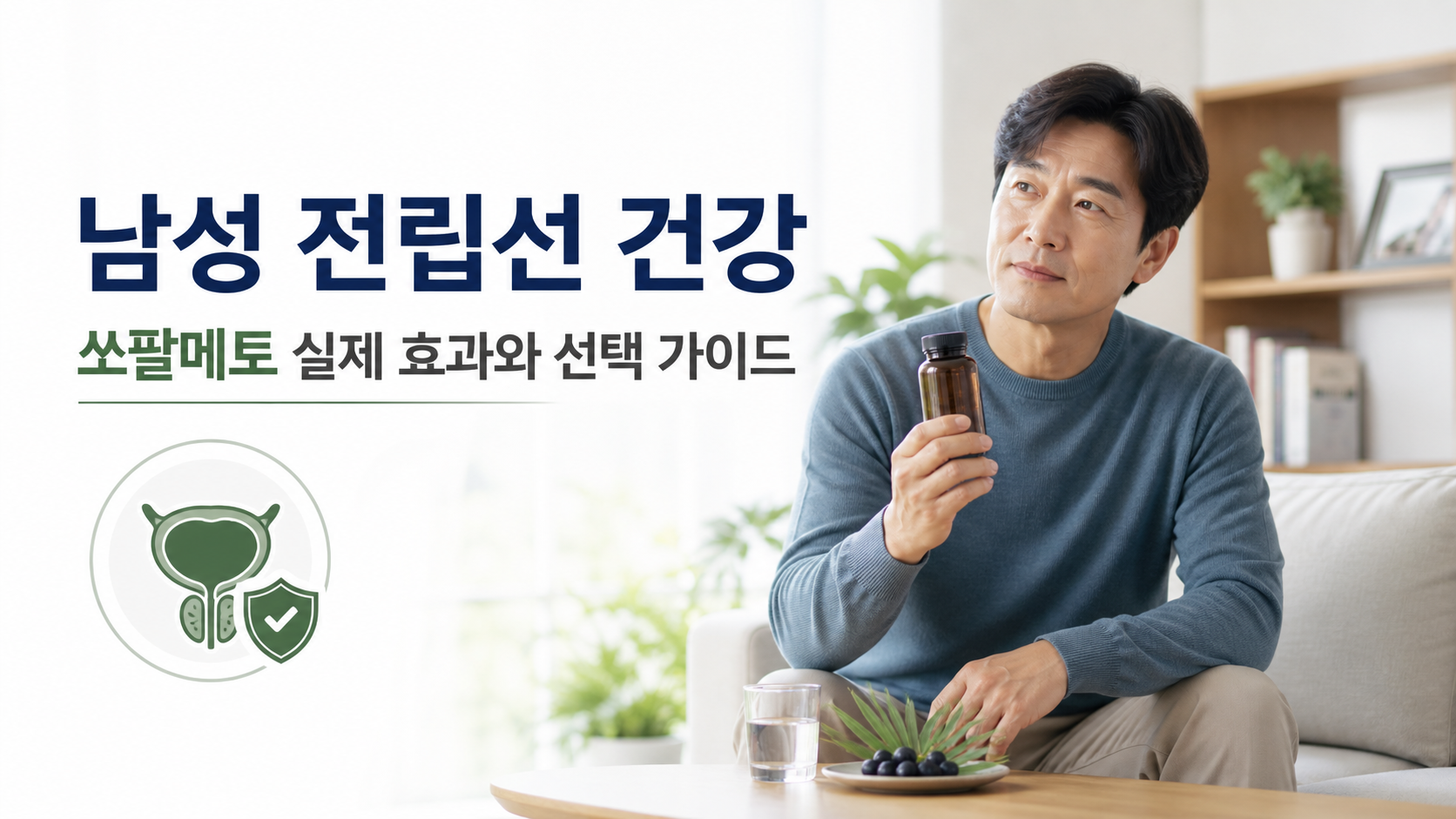 남성 전립선 건강과 쏘팔메토 효과를 소개하는 한국인 중년 남성