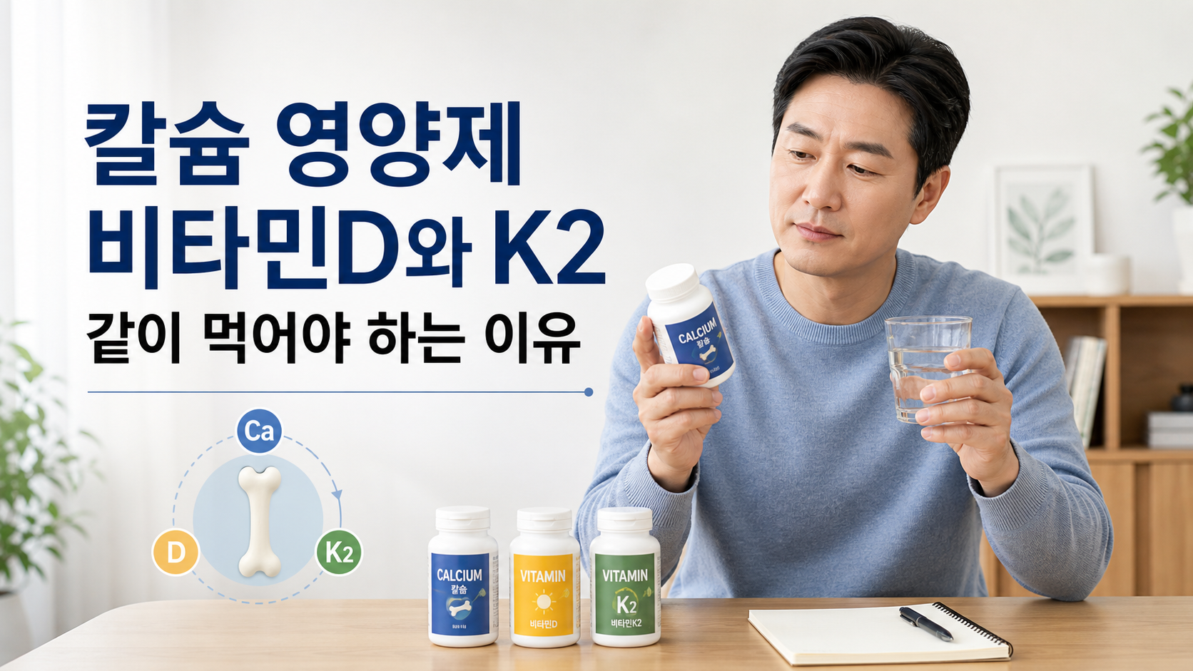 칼슘 영양제와 비타민D K2 조합을 고민하는 한국인 남성의 뼈 건강 블로그 썸네일