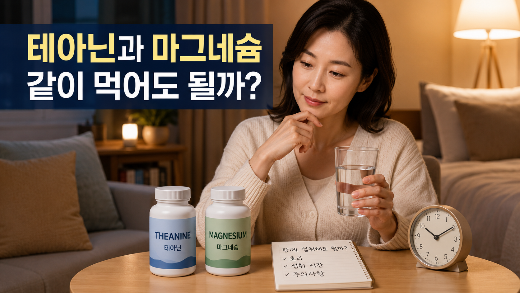 테아닌과 마그네슘을 함께 먹어도 되는지 고민하는 한국인 여성 건강 블로그 썸네일