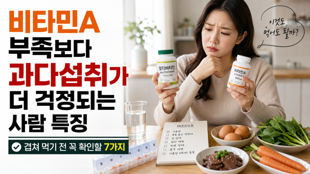 비타민A 부족보다 과다섭취가 더 걱정되는 사람 특징을 설명하는 건강정보 썸네일