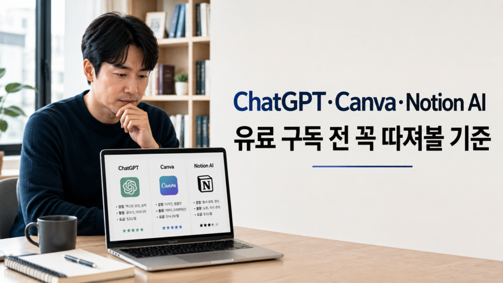 ChatGPT Canva Notion AI 유료 구독 기준을 비교하는 한국인 직장인 썸네일
