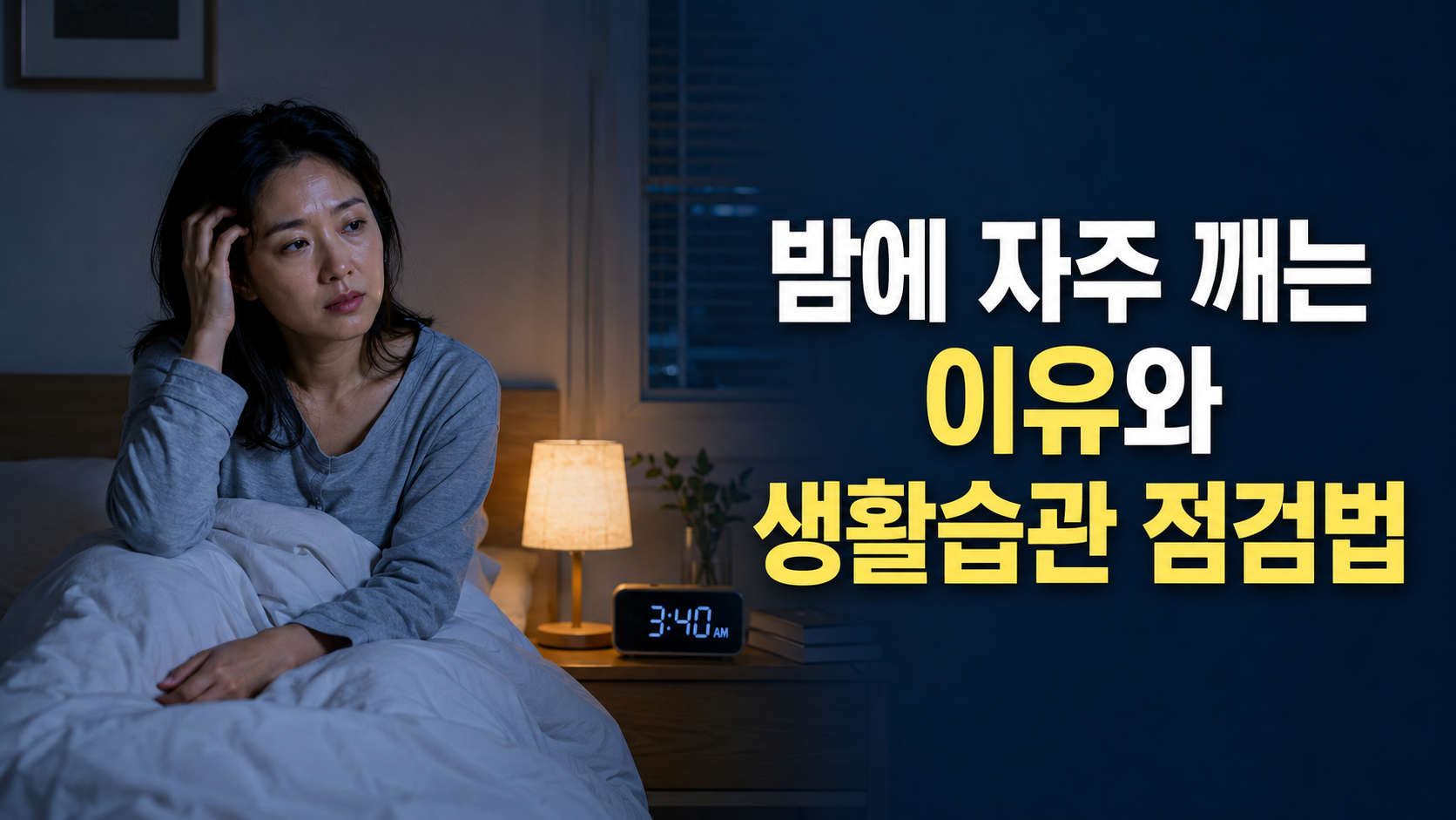 밤에 자주 깨는 이유와 생활습관 점검법을 설명하는 수면 건강 블로그 썸네일