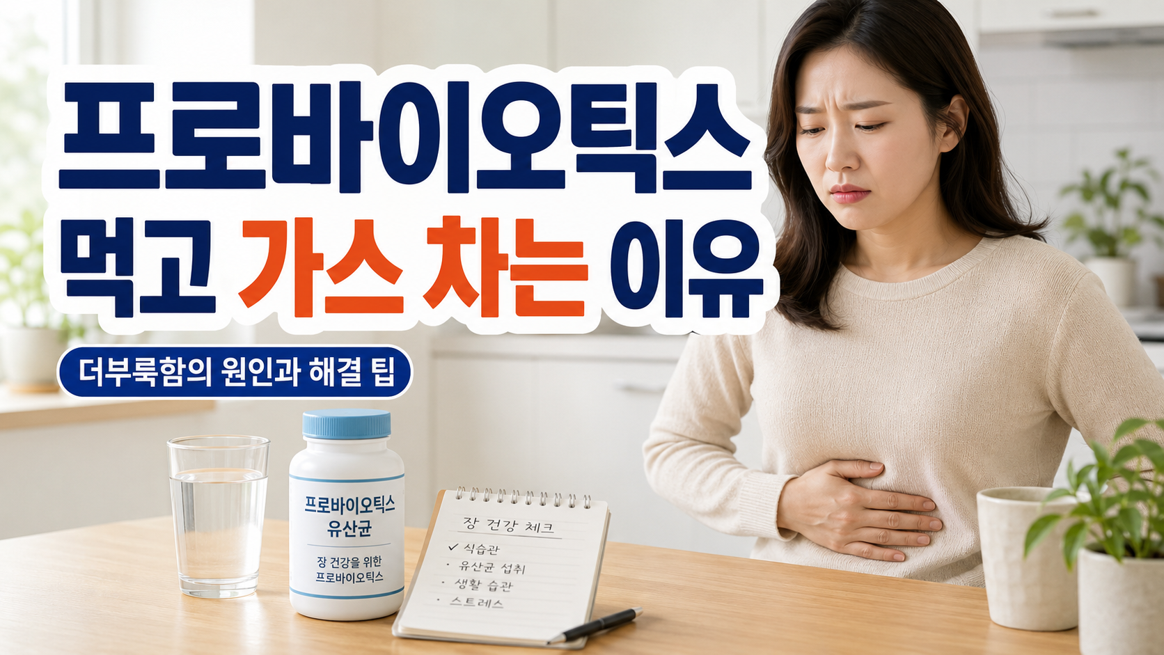 프로바이오틱스를 먹고 복부팽만과 가스가 생기는 이유를 설명하는 블로그 썸네일