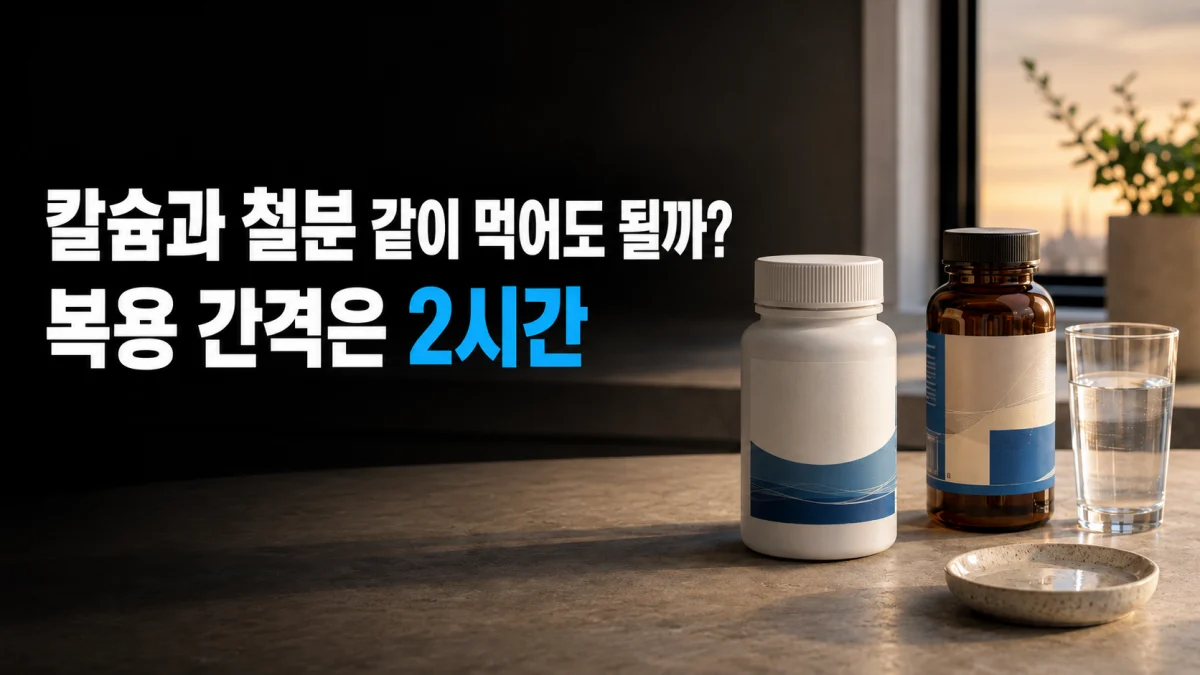 서로 떨어뜨려 놓은 칼슘과 철분 영양제