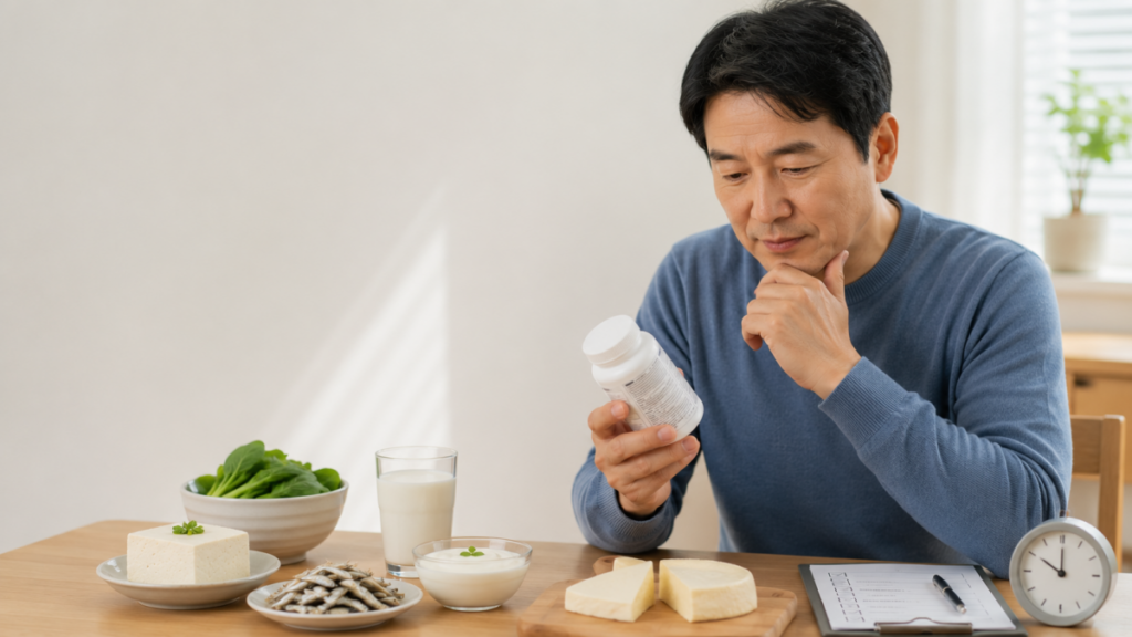 칼슘 영양제와 갑상선약의 복용 시간을 나누어 표시한 일정표