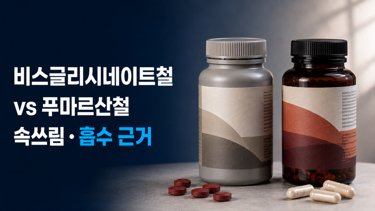 비스글리시네이트철과 푸마르산철 보충제 패키지를 나란히 비교한 이미지
