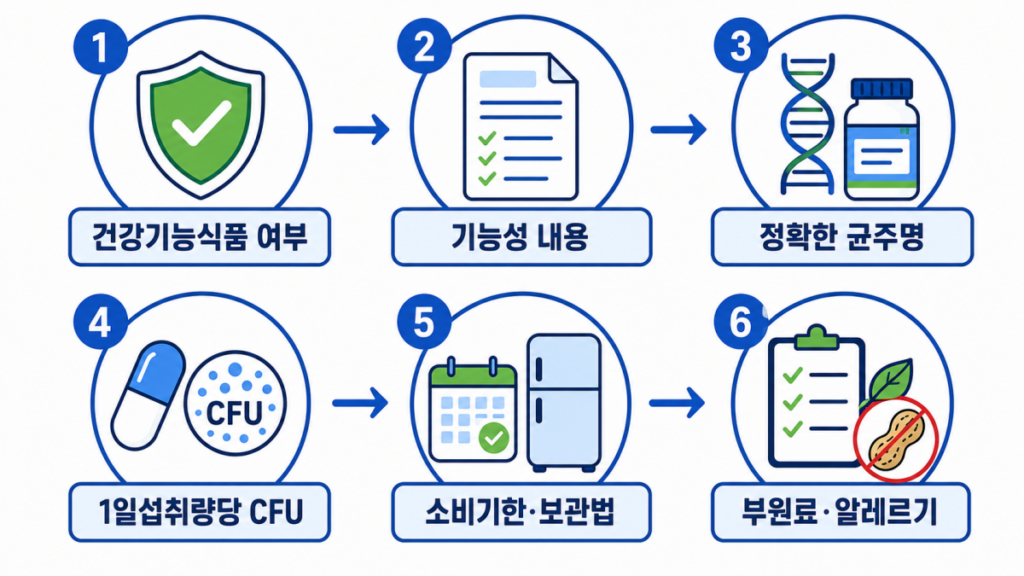 프로바이오틱스 표시사항을 확인하는 6단계 구매 순서